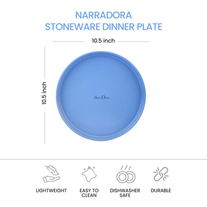 Narradora Zora Coupe Shape Dinner Plate | Premium Crockery Perfect for Gifiting | Lead & Cadmium Free, Mircowave & Dishwasher Safe | Stoneware | Matt Finish | Blue