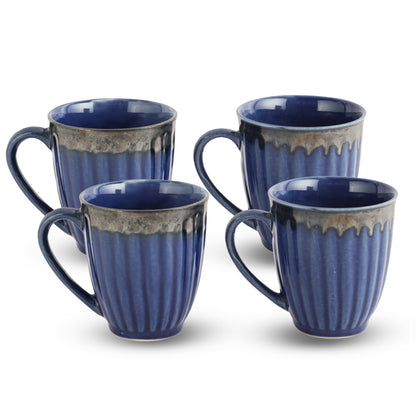 AZURE Bhumija Earth Collection Ceramic Mugs to Gift to Best Friend Tea Coffee Milk Mugs Microwave Safe, Tea Cups, Set of 2, 300 ml Capacity, Dark Blue Colour