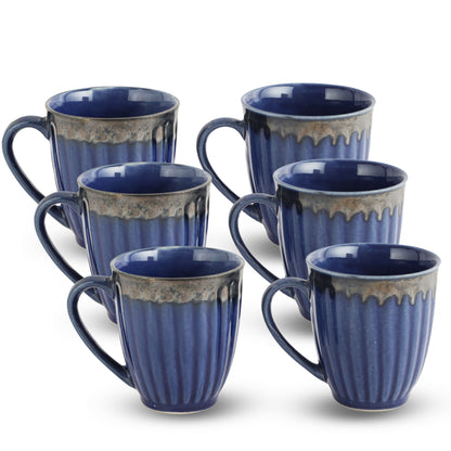 AZURE Bhumija Earth Collection Ceramic Mugs to Gift to Best Friend Tea Coffee Milk Mugs Microwave Safe, Tea Cups, Set of 2, 300 ml Capacity, Dark Blue Colour