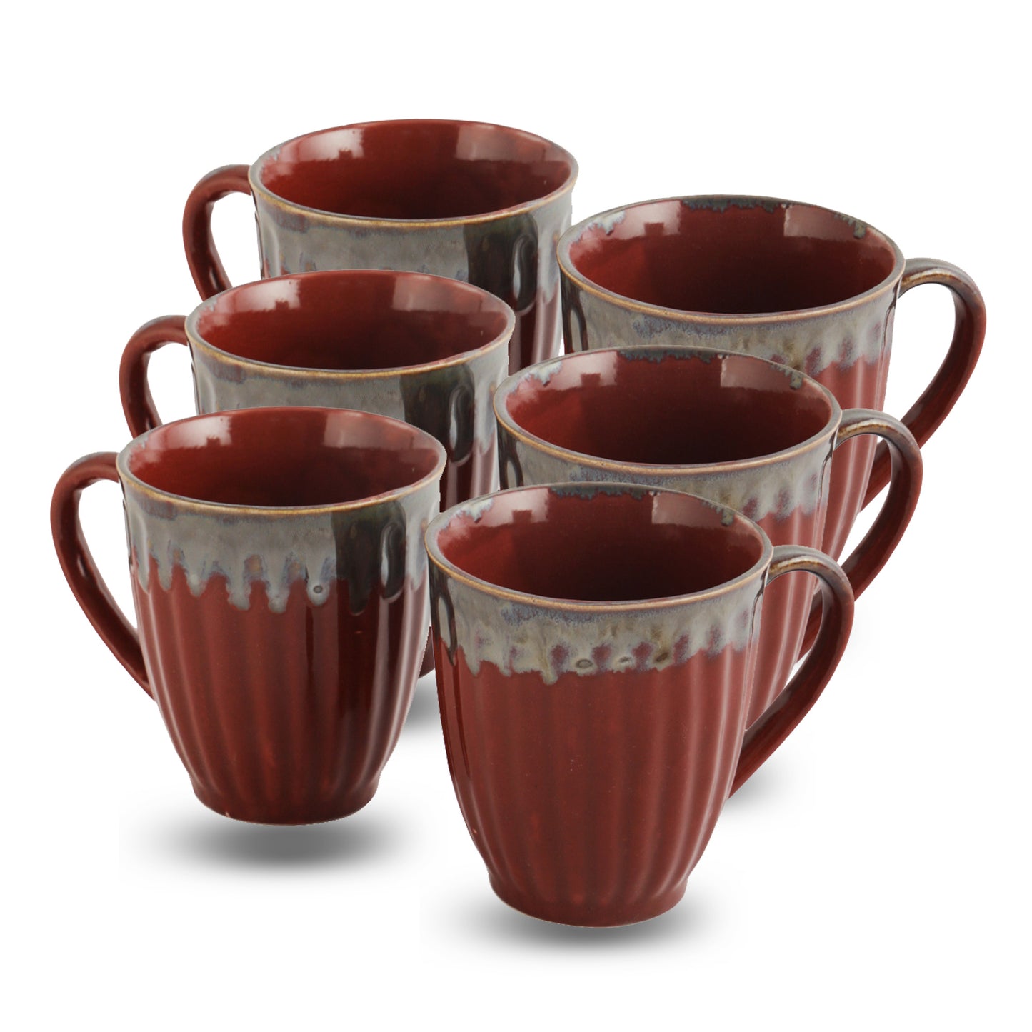 AZURE Bhumija Earth Collection Ceramic Mugs to Gift to Best Friend Tea Coffee Milk Mugs Microwave Safe, Tea Cups, Set of 2, 300 ml Capacity, Red+Grey Colour