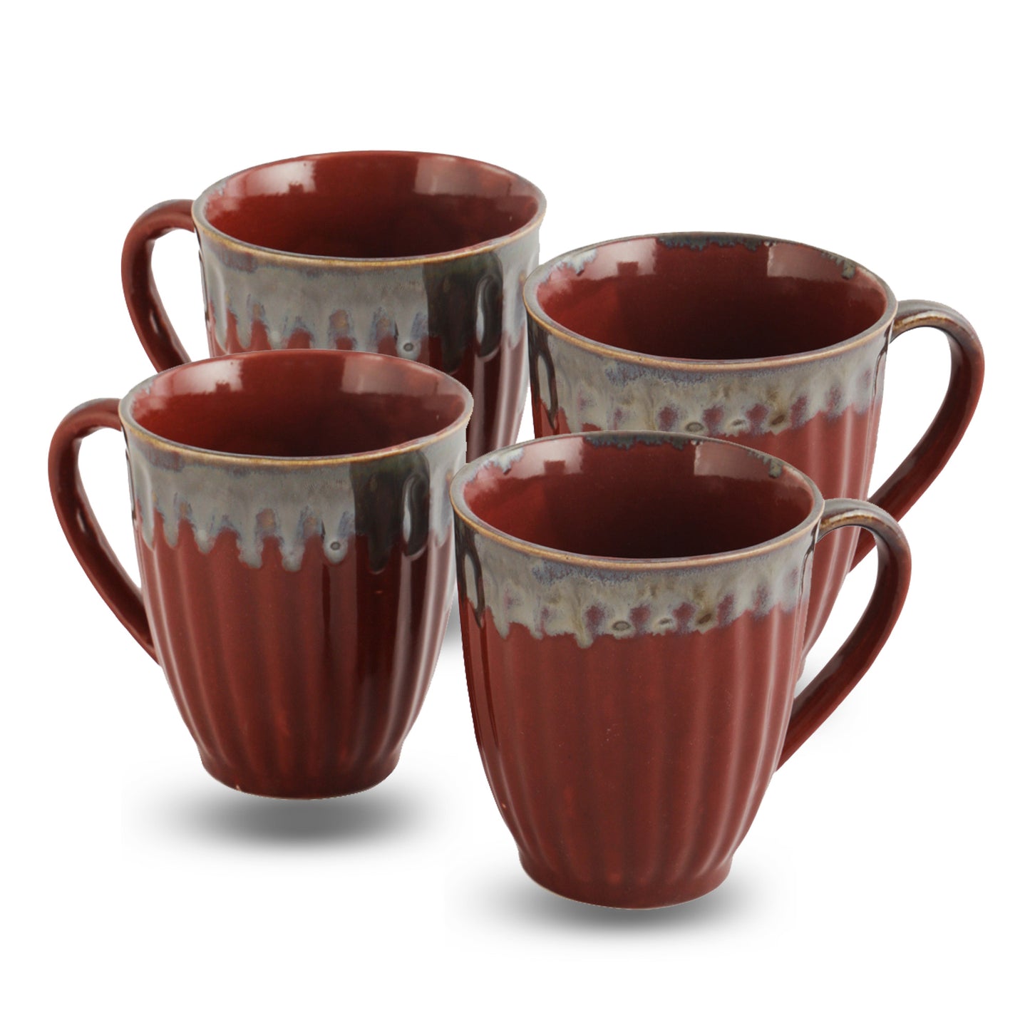 AZURE Bhumija Earth Collection Ceramic Mugs to Gift to Best Friend Tea Coffee Milk Mugs Microwave Safe, Tea Cups, Set of 2, 300 ml Capacity, Red+Grey Colour