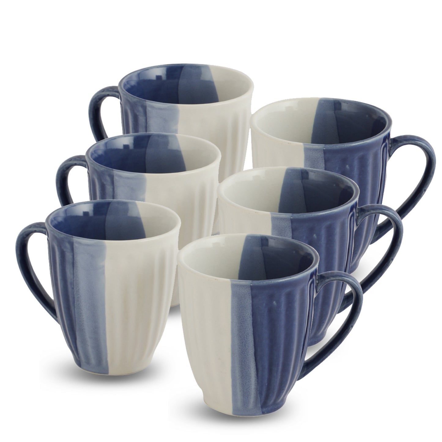 AZURE Bhumija Earth Collection Ceramic Mugs to Gift to Best Friend Tea Coffee Milk Mugs Microwave Safe, Tea Cups, Set of 2, 300 ml Capacity, Blue+ White Colour