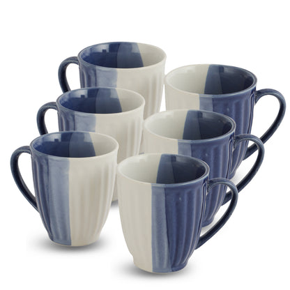 AZURE Bhumija Earth Collection Ceramic Mugs to Gift to Best Friend Tea Coffee Milk Mugs Microwave Safe, Tea Cups, Set of 2, 300 ml Capacity, Blue+ White Colour