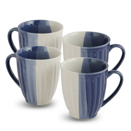 AZURE Bhumija Earth Collection Ceramic Mugs to Gift to Best Friend Tea Coffee Milk Mugs Microwave Safe, Tea Cups, Set of 2, 300 ml Capacity, Blue+ White Colour